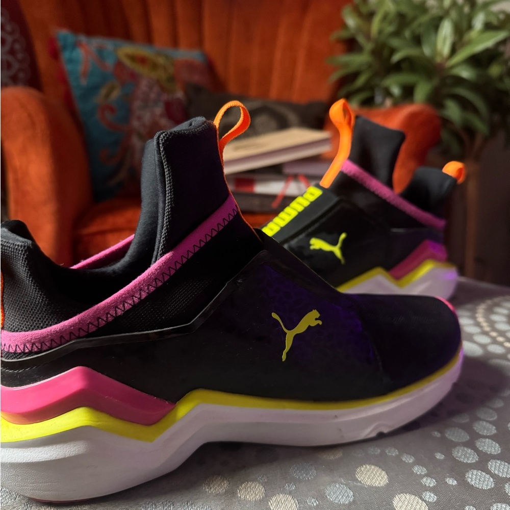 Puma womens Black and Neon Sneakers